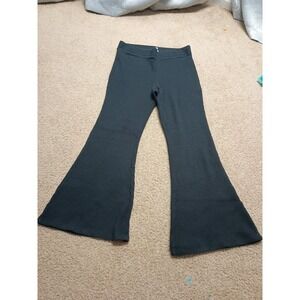 Aerie High Waist Waffle Knit Pull On Flare Pant Black Womens Large EUC